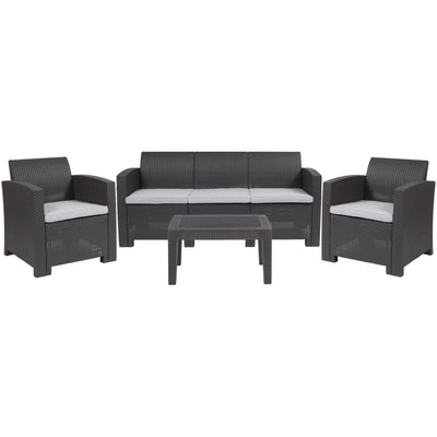 Seneca 4 Piece Outdoor Faux Rattan Chair, Sofa and Table Set - View 1