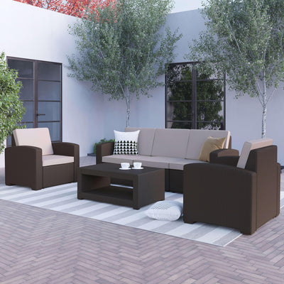 Seneca 4 Piece Outdoor Faux Rattan Chair, Sofa and Table Set - View 2