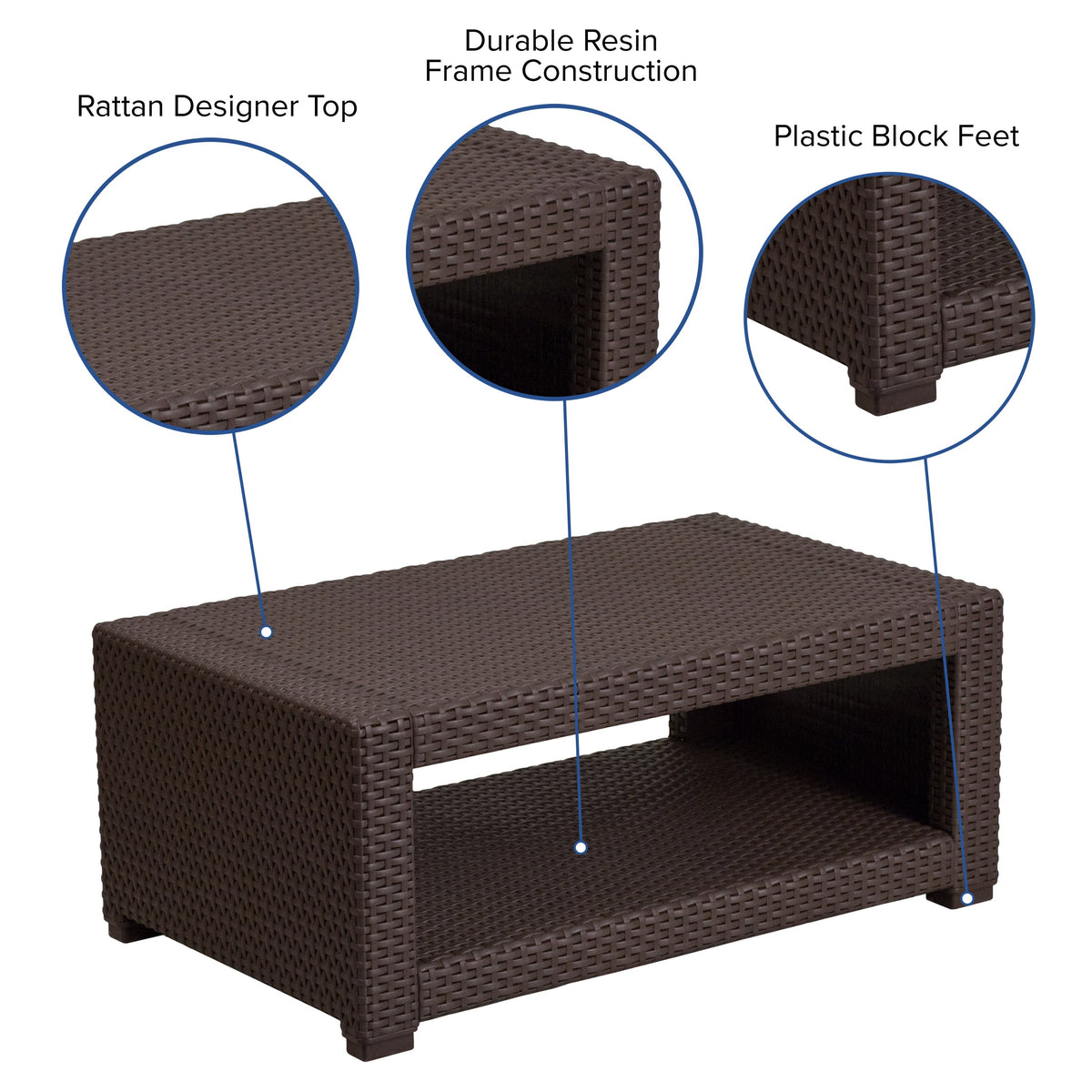 Chocolate Brown Faux Rattan Coffee Table - Outdoor Accent Table - Patio Table