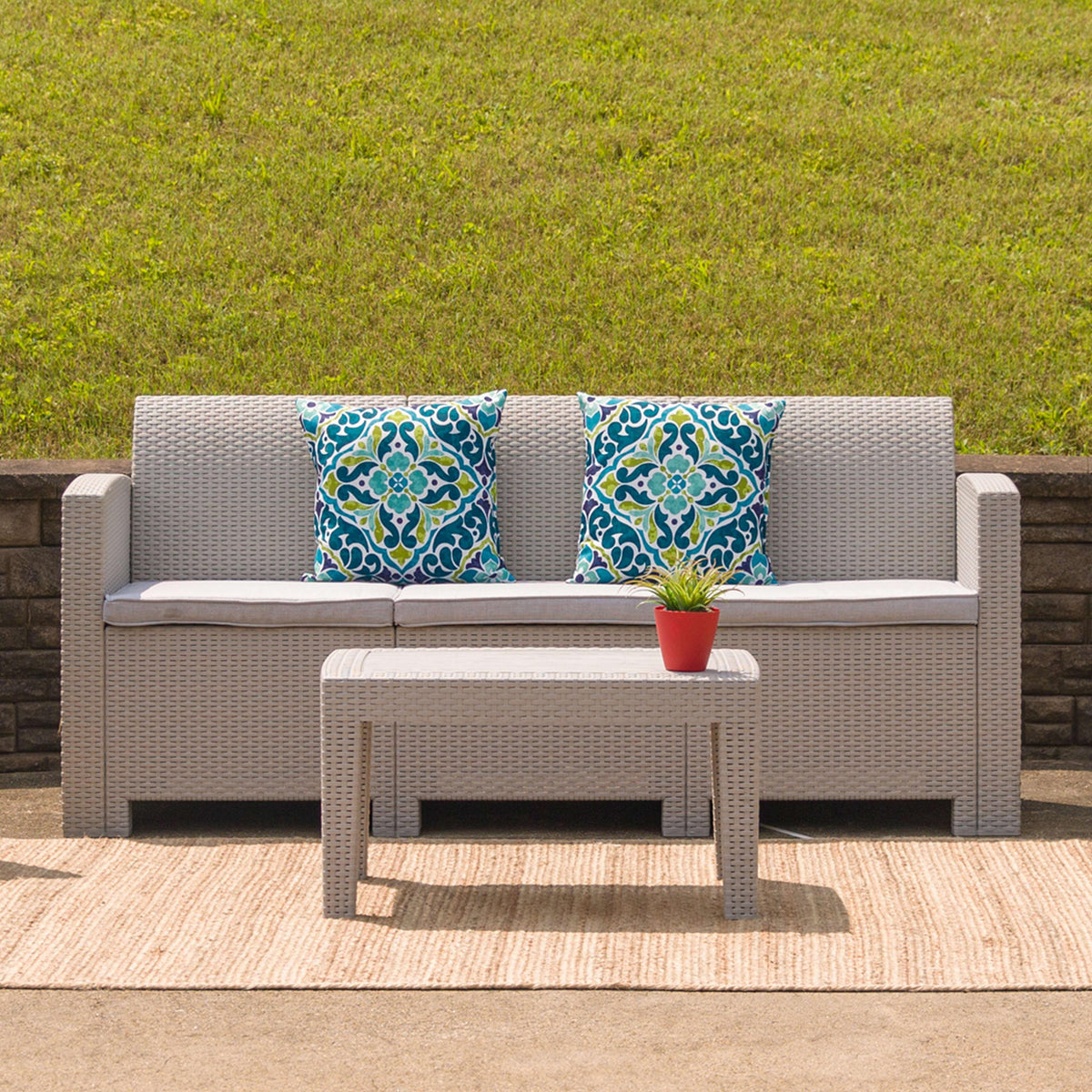 Light Gray |#| Light Gray Faux Rattan Coffee Table - Outdoor Accent Table - Patio Furniture