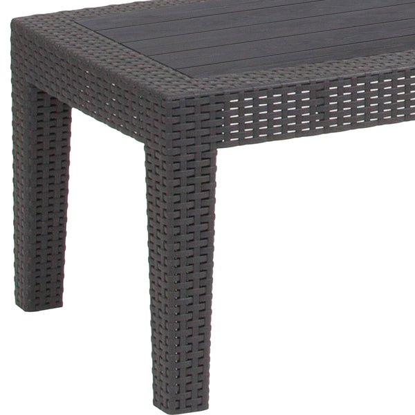 Dark Gray |#| Dark Gray Faux Rattan Coffee Table - Outdoor Accent Table - Patio Furniture