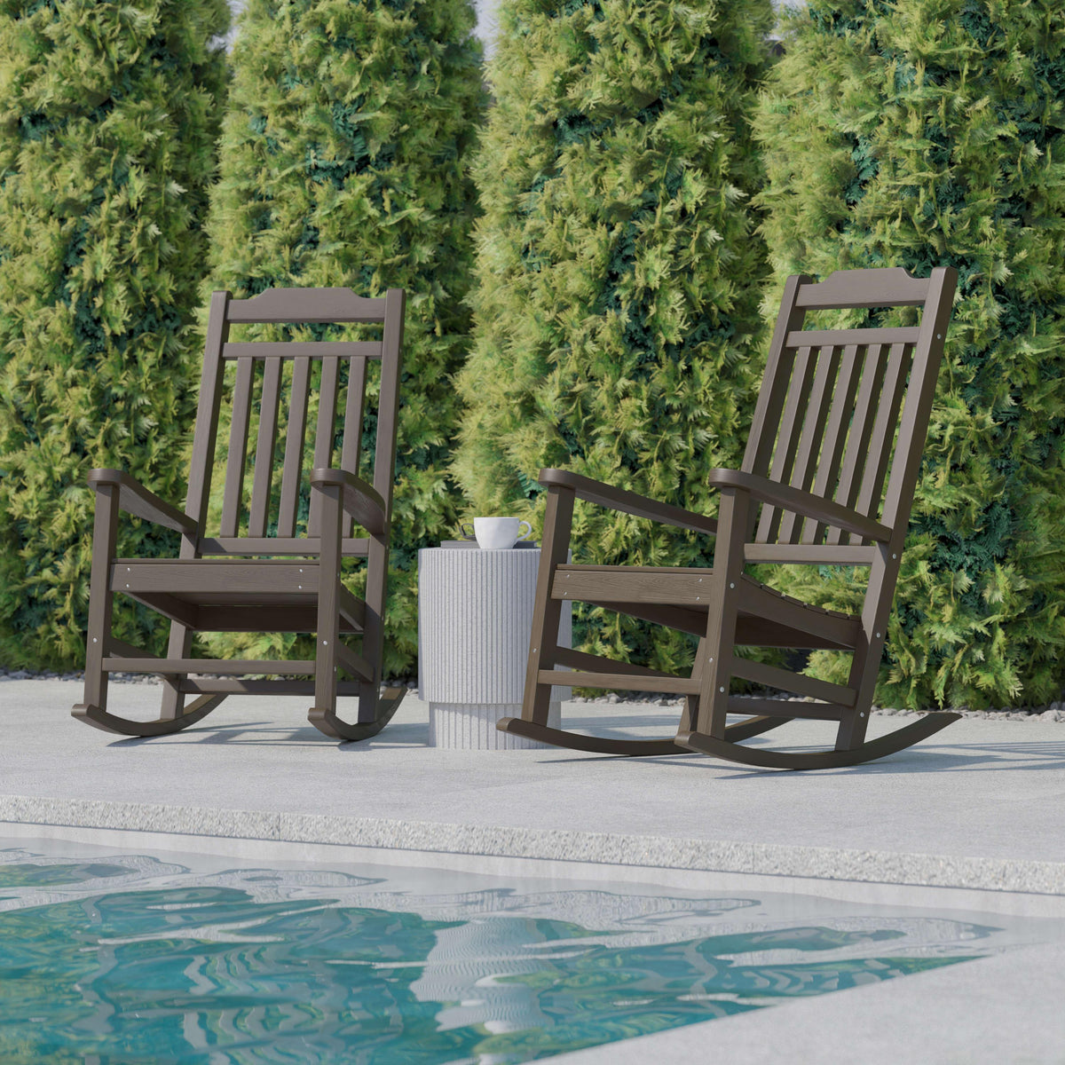 Mahogany |#| 2 PK All-Weather Rocking Chair in Mahogany Faux Wood - Patio and Yard Furniture