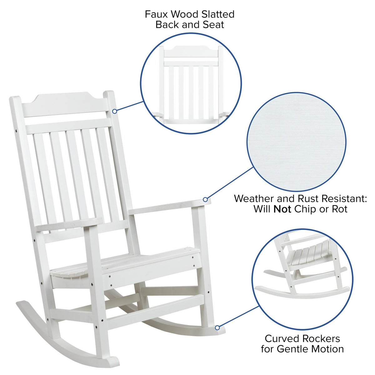 White |#| 2 Pack All-Weather Rocking Chair in White Faux Wood - Patio and Yard Furniture