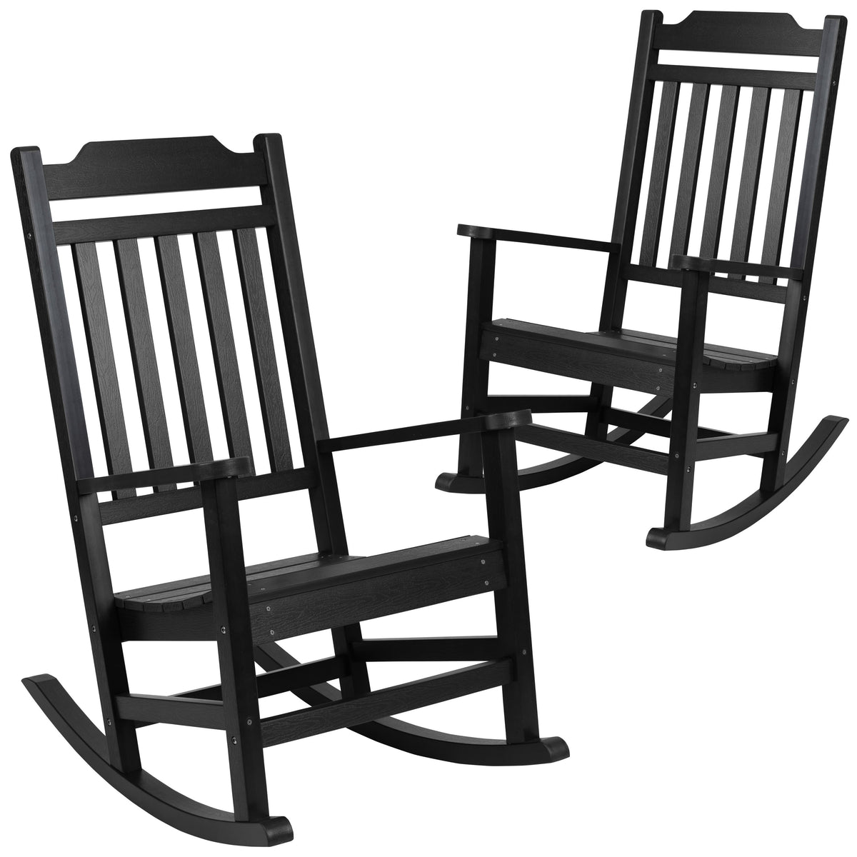 Black |#| 2 Pack All-Weather Rocking Chair in Black Faux Wood - Patio and Yard Furniture