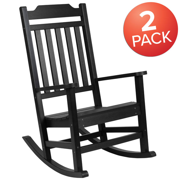 Black |#| 2 Pack All-Weather Rocking Chair in Black Faux Wood - Patio and Yard Furniture