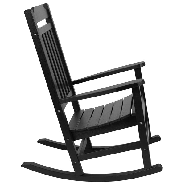 Black |#| 2 Pack All-Weather Rocking Chair in Black Faux Wood - Patio and Yard Furniture