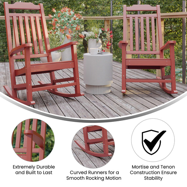 Red |#| 2 Pack All-Weather Rocking Chair in Red Faux Wood - Patio and Yard Furniture