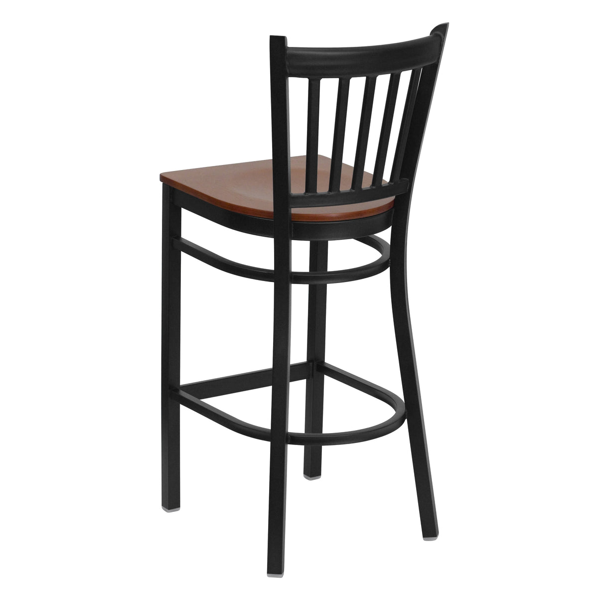 Cherry Wood Seat/Black Metal Frame |#| Black Vertical Back Metal Restaurant Barstool - Cherry Wood Seat