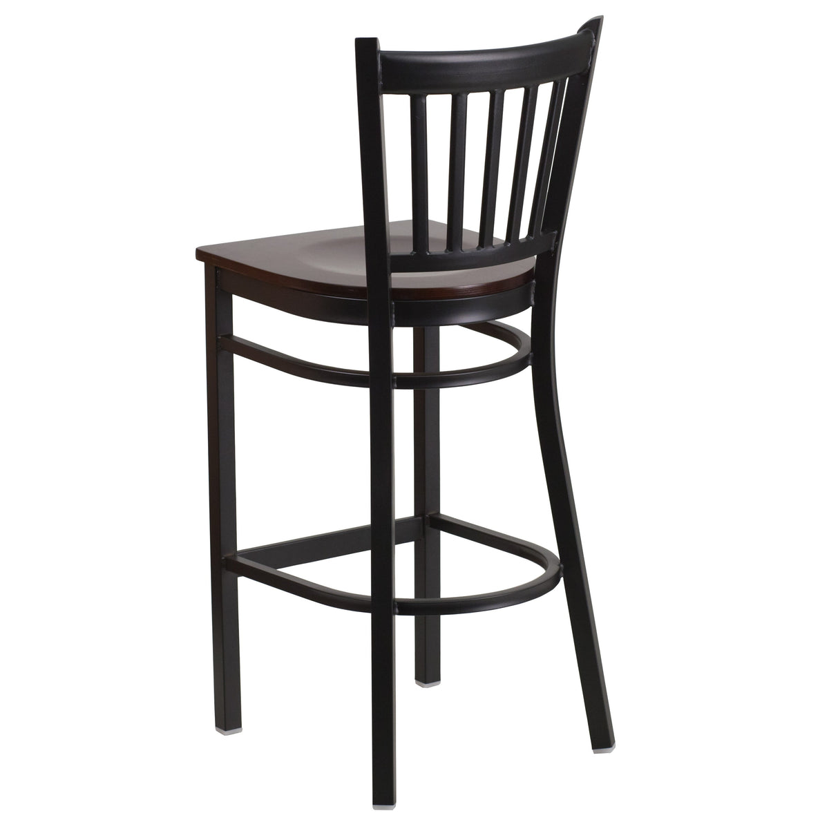 Walnut Wood Seat/Black Metal Frame |#| Black Vertical Back Metal Restaurant Barstool - Walnut Wood Seat